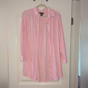 Tahari Light Pink Shirt Dress Tunic Linen Button down